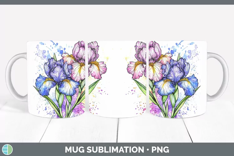Watercolor Iris Mug Wrap Sublimation Coffee Cup Designs
