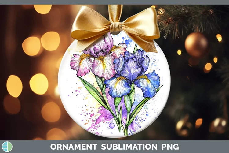 Watercolor Iris Ornament Sublimation Bauble Designs