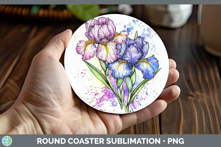 Watercolor Iris Round Coaster Sublimation Coaster Designs