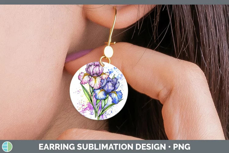 Watercolor Iris Round Earrings Sublimation Earrings Designs