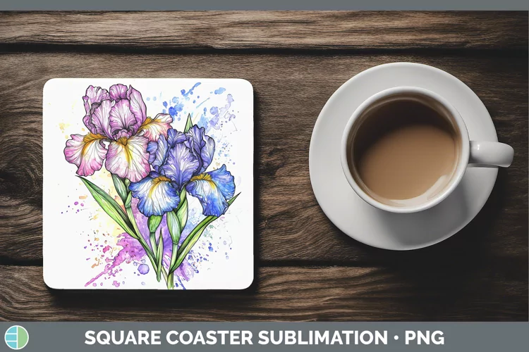 Watercolor Iris Square Coaster Sublimation Coaster Designs