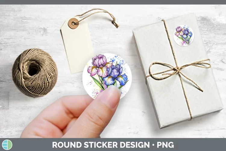 Watercolor Iris Stickers | Round Labels Designs