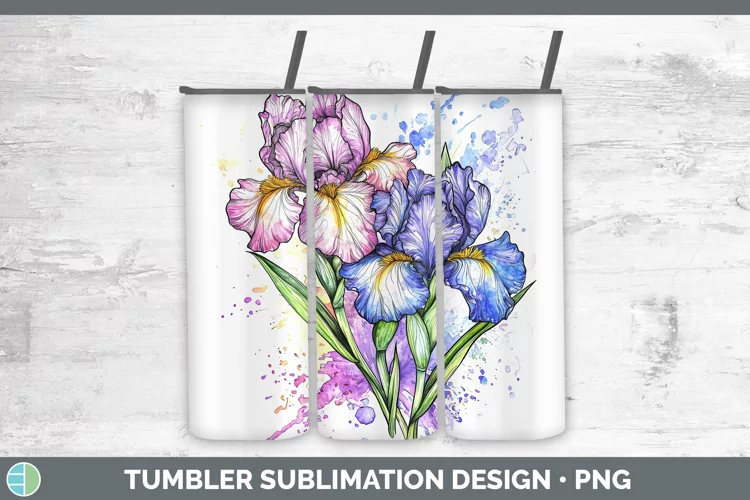 Watercolor Iris Tumbler Sublimation 20 oz Skinny Tumbler Des