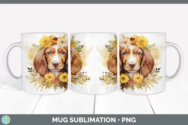Watercolor Irish Setter Dog Mug Wrap | Sublimation Coffee Cu
