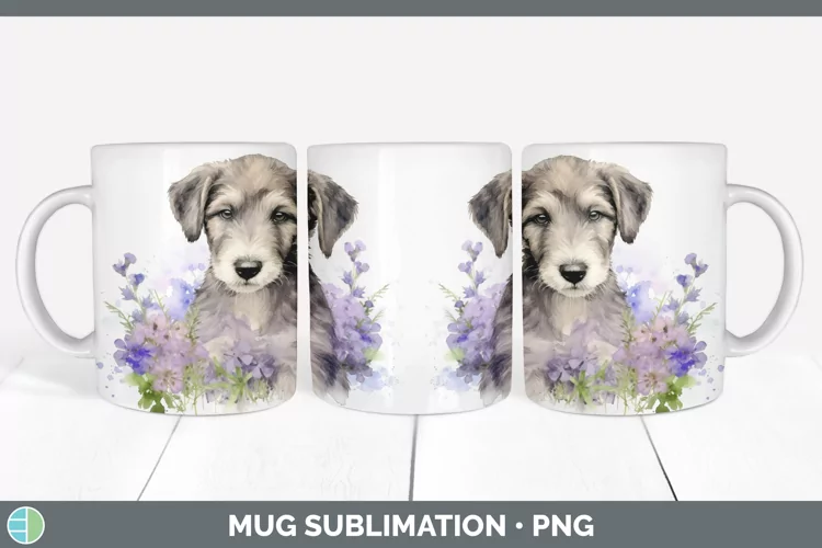 Watercolor Irish Wolfhound Dog Mug Wrap | Sublimation Coffee