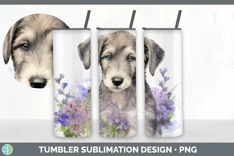 Watercolor Irish Wolfhound Dog Tumbler | Sublimation 20 oz S