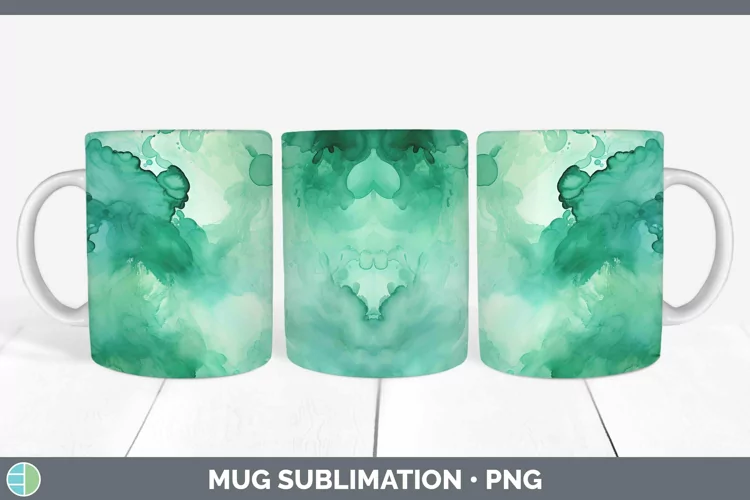 Watercolor Jade Mug Wrap Sublimation Coffee Cup Designs