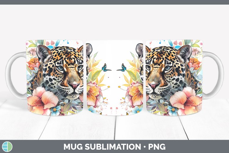 Watercolor Jaguar Mug Wrap Sublimation Coffee Cup Designs