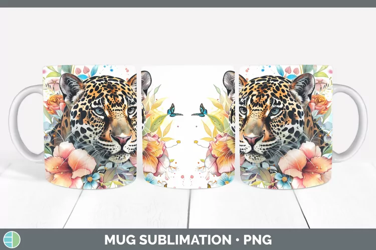 Watercolor Jaguar Mug Wrap Sublimation Coffee Cup Designs