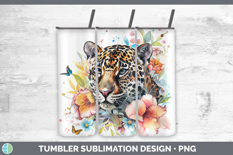 Watercolor Jaguar Tumbler Sublimation 20 oz Skinny Tumbler D