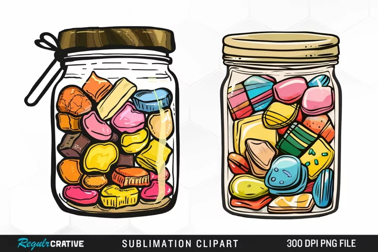 Watercolor Jar Of Sweets Illustration Clipart
