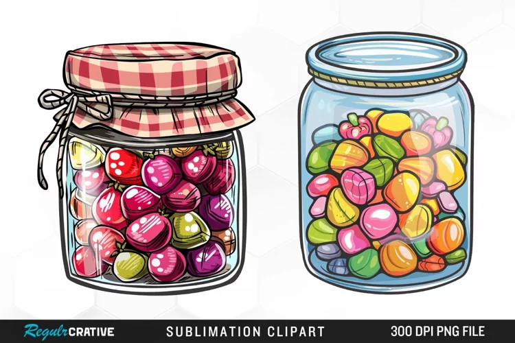 Watercolor Jar Of Sweets Illustration Clipart