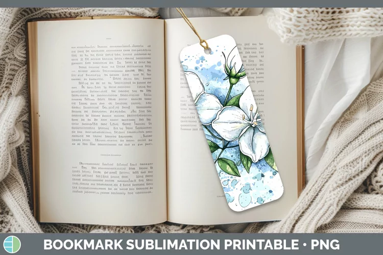 Watercolor Jasmine Bookmark Sublimation Printable Designs