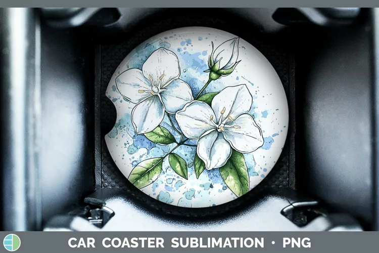 Watercolor Jasmine Car Coaster Sublimation Designs