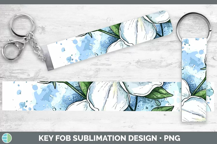Watercolor Jasmine Key Fob Sublimation Wristlet Designs