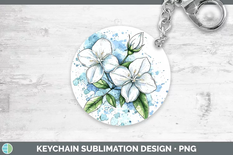 Watercolor Jasmine Keychain Sublimation Keyring Designs