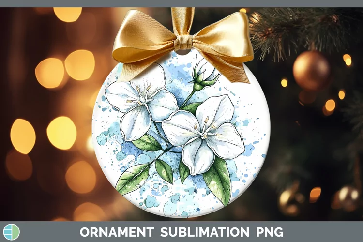 Watercolor Jasmine Ornament Sublimation Bauble Designs