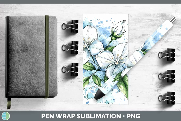 Watercolor Jasmine Pen Wrap Sublimation Pen Designs