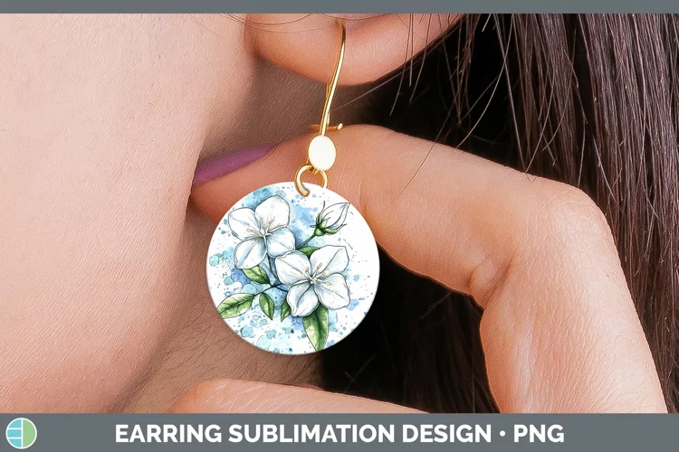 Watercolor Jasmine Round Earrings Sublimation Earrings Desig