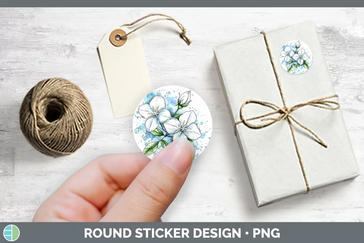 Watercolor Jasmine Stickers | Round Labels Designs