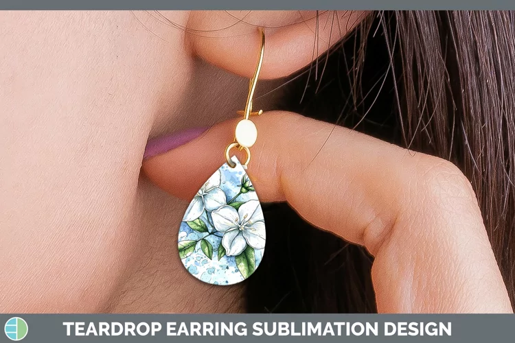 Watercolor Jasmine Teardrop Earrings Sublimation Earrings De