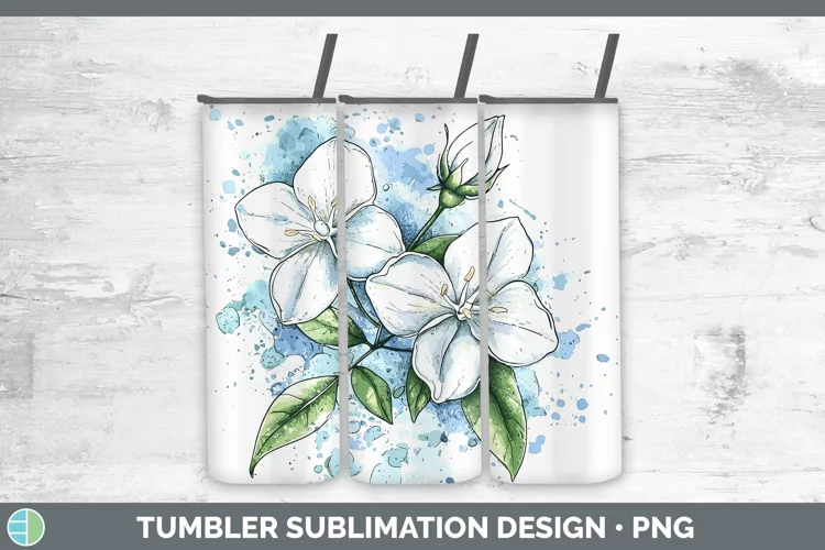 Watercolor Jasmine Tumbler Sublimation 20 oz Skinny Tumbler