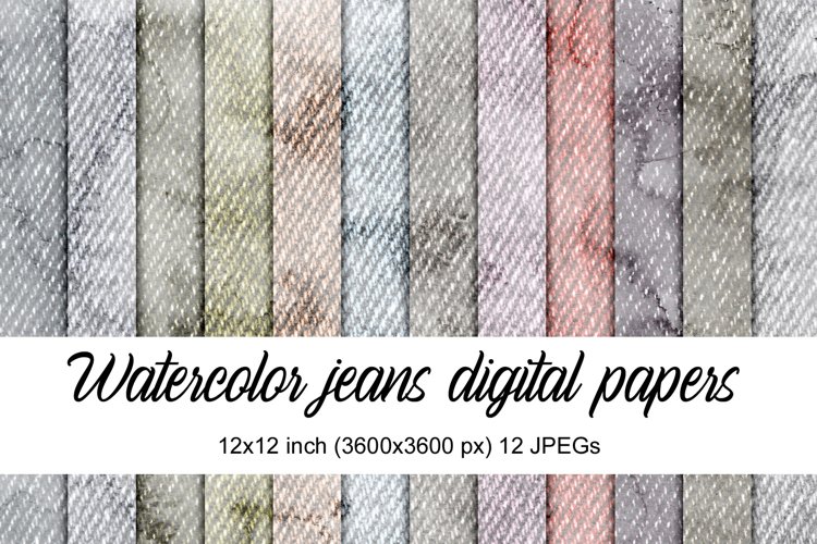 digital papers with denim pattern and watercolor texture