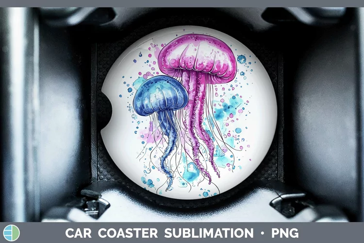 Watercolor Jelly Fish Car Coaster Sublimation Designs