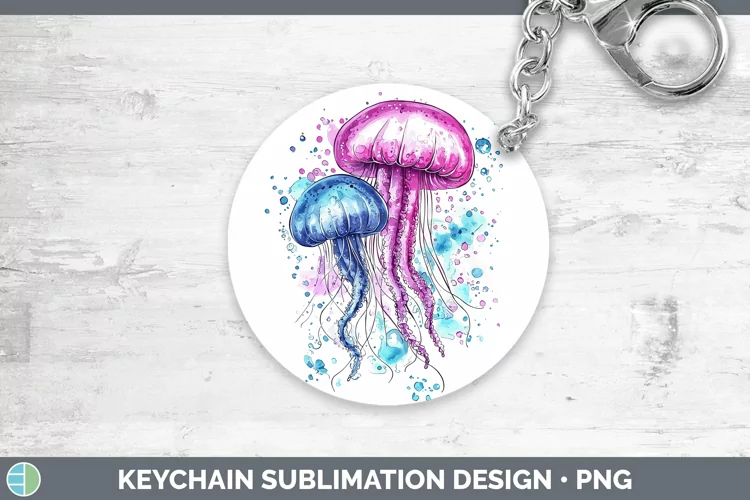 Watercolor Jelly Fish Keychain Sublimation Keyring Designs