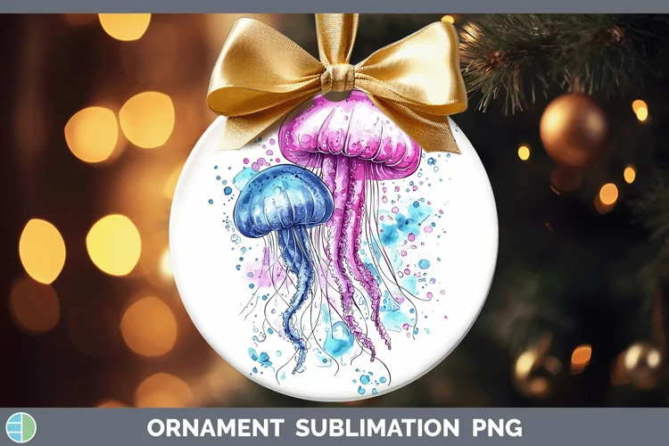 Watercolor Jelly Fish Ornament Sublimation Bauble Designs