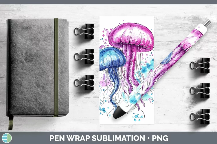Watercolor Jelly Fish Pen Wrap Sublimation Pen Designs