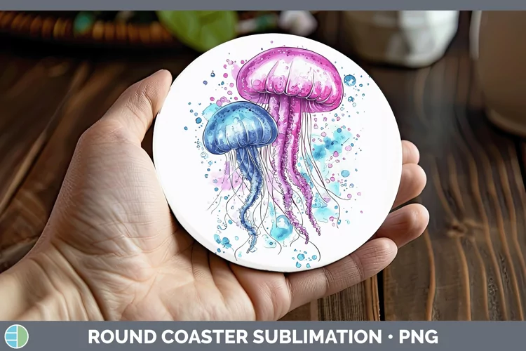 Watercolor Jelly Fish Round Coaster Sublimation Coaster Desi