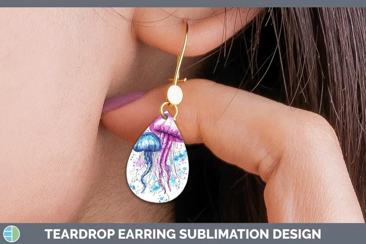 Watercolor Jelly Fish Teardrop Earrings Sublimation Earrings