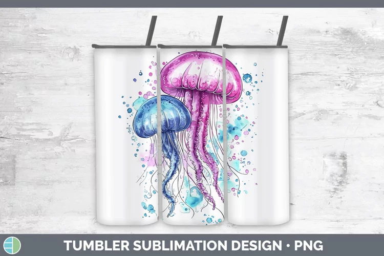 Watercolor Jelly Fish Tumbler Sublimation 20 oz Skinny Tumbl