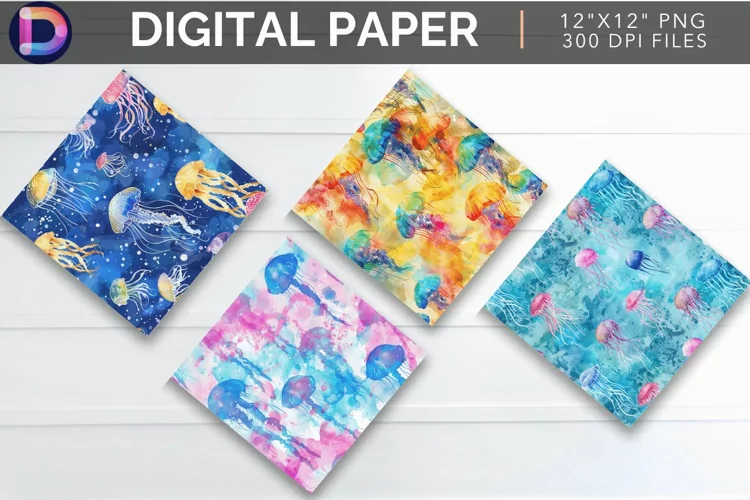 Watercolor Jellyfish Digital Paper