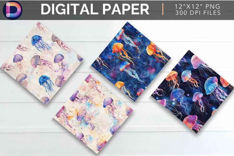 Watercolor Jellyfish Digital Paper