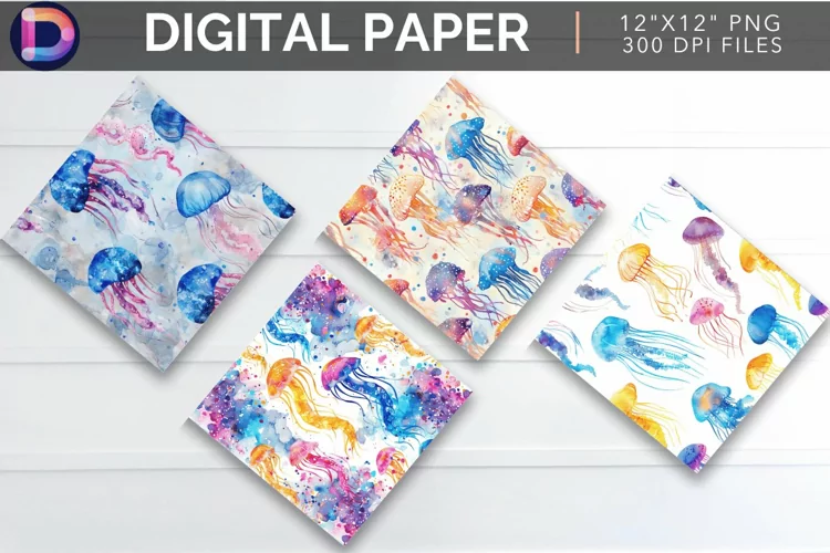 Watercolor Jellyfish Digital Paper