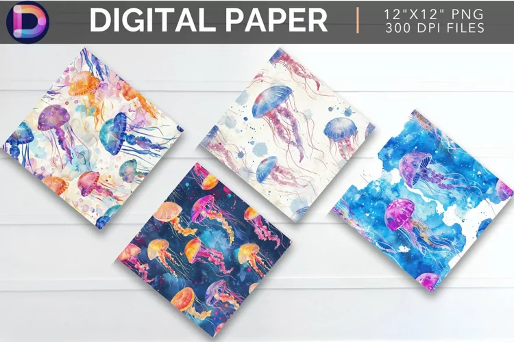 Watercolor Jellyfish Digital Paper
