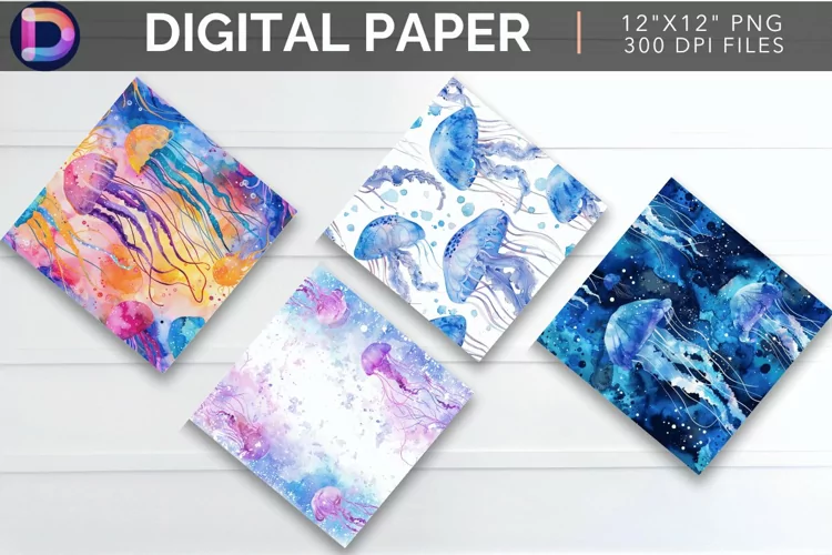 Watercolor Jellyfish Digital Paper
