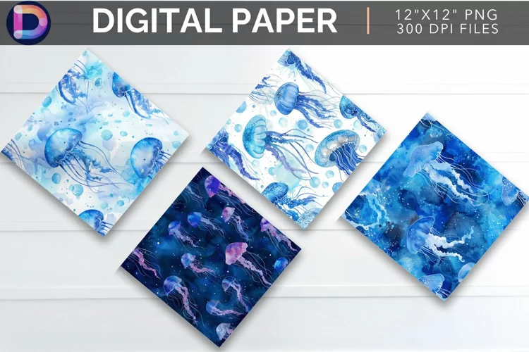 Watercolor Jellyfish Digital Paper