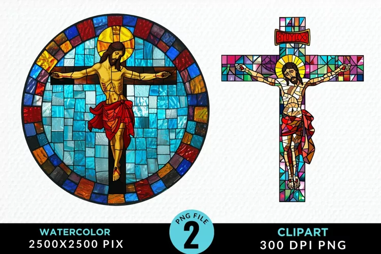 Stained Glass Jesus Cross Artwork Clipart