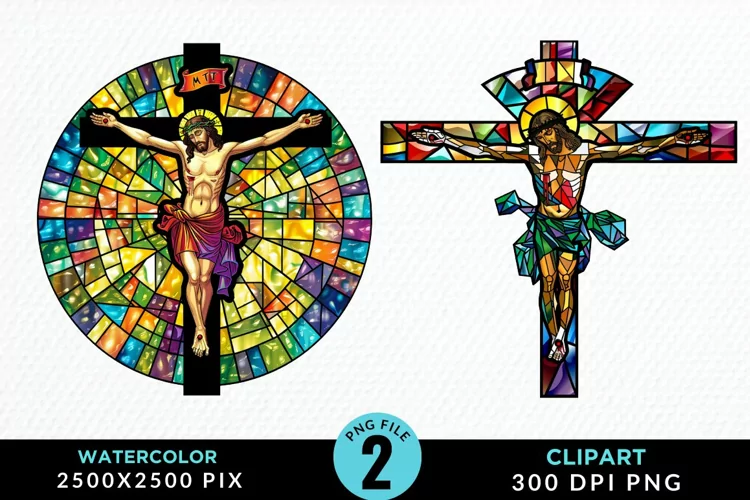 Stained Glass Jesus Cross Artwork Clipart