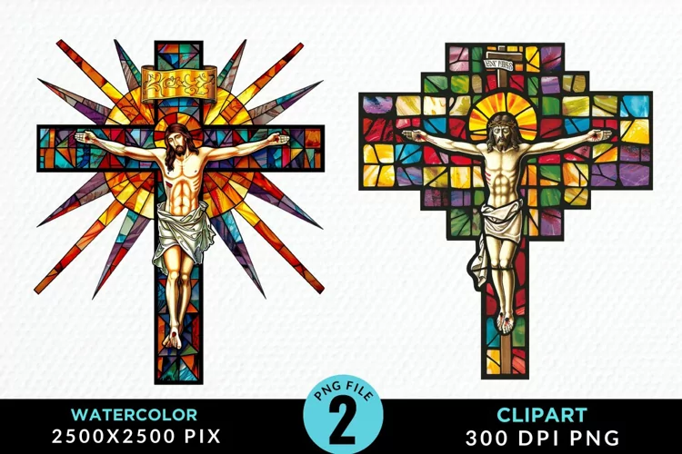 Stained Glass Jesus Cross Artwork Clipart