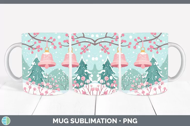 Watercolor Jingle Bells Mug Wrap Sublimation Coffee Cup Desi