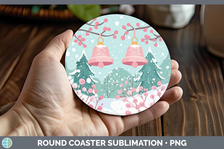 Watercolor Jingle Bells Round Coaster Sublimation Coaster De