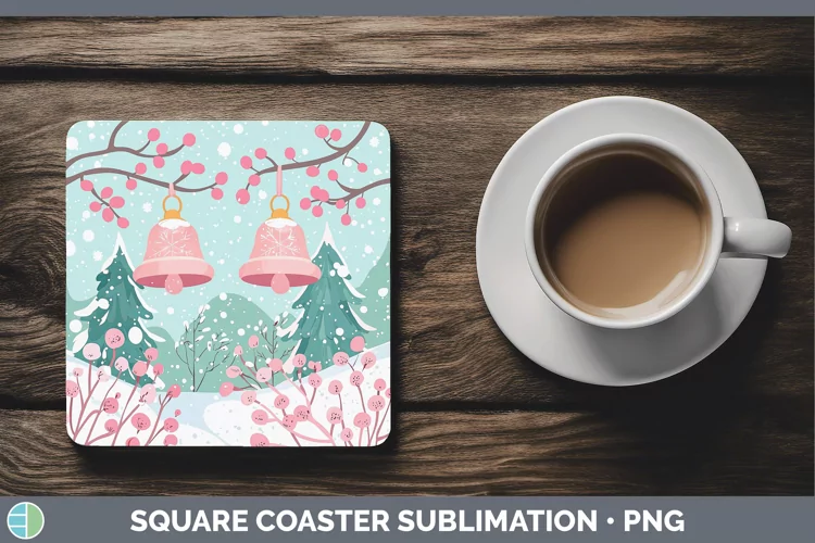 Watercolor Jingle Bells Square Coaster Sublimation Coaster D