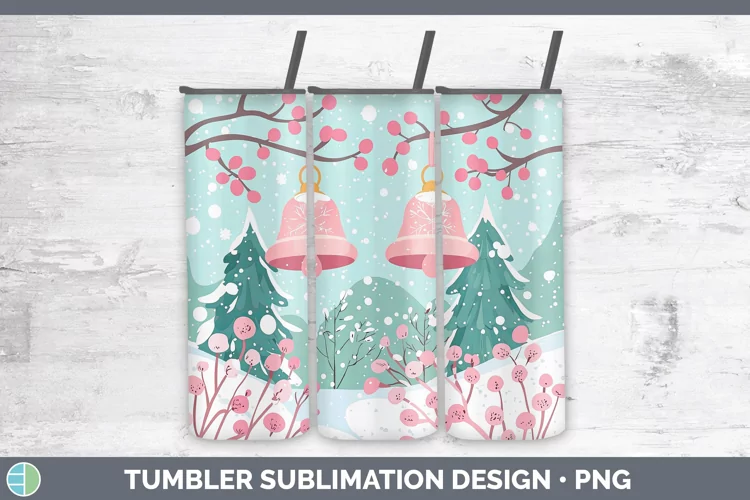 Watercolor Jingle Bells Tumbler Sublimation 20 oz Skinny Tum