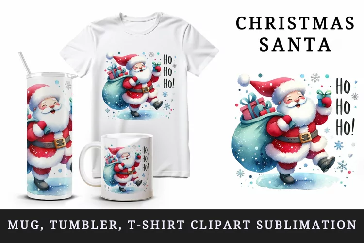 Christmas Santa tumbler mug wrap, clipart sublimation design