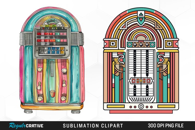 Watercolor Jukebox Illustration Clipart example image 1