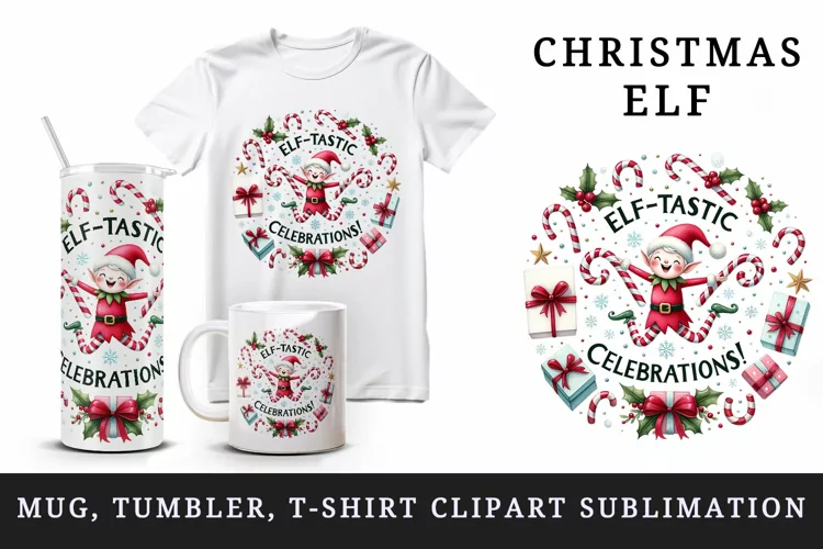 Christmas elf tumbler, mug wrap, clipart sublimation design